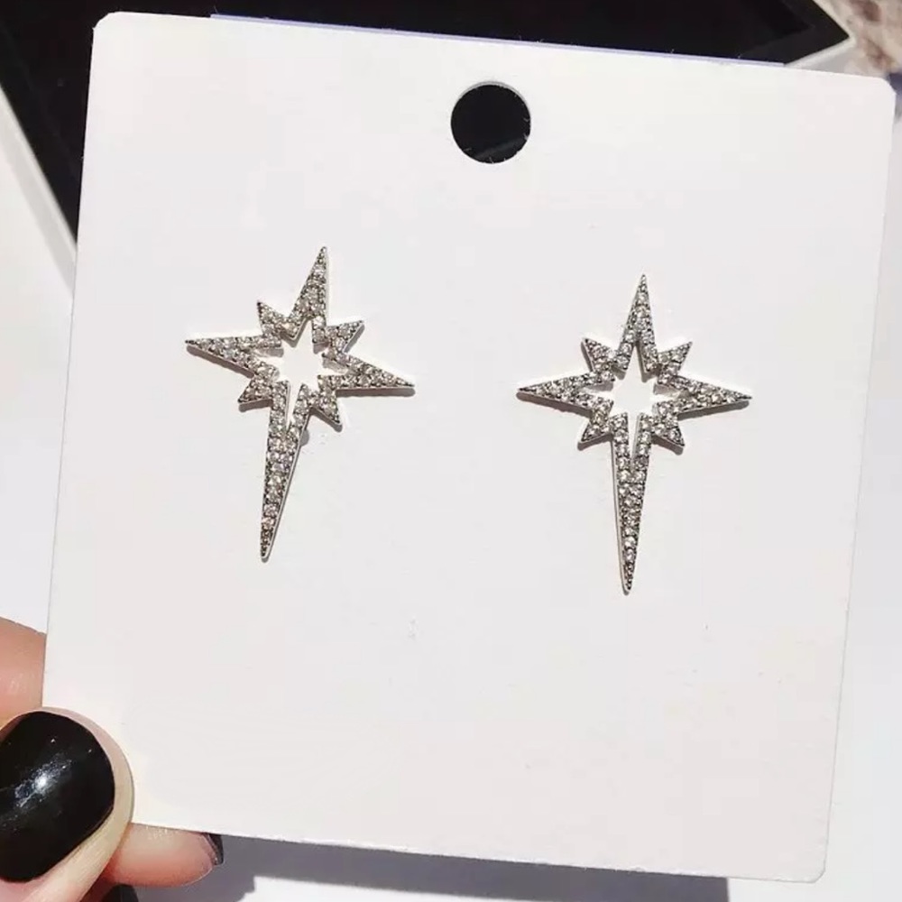 CZ Crystal Star Burst Earrings - Picture 5 of 6